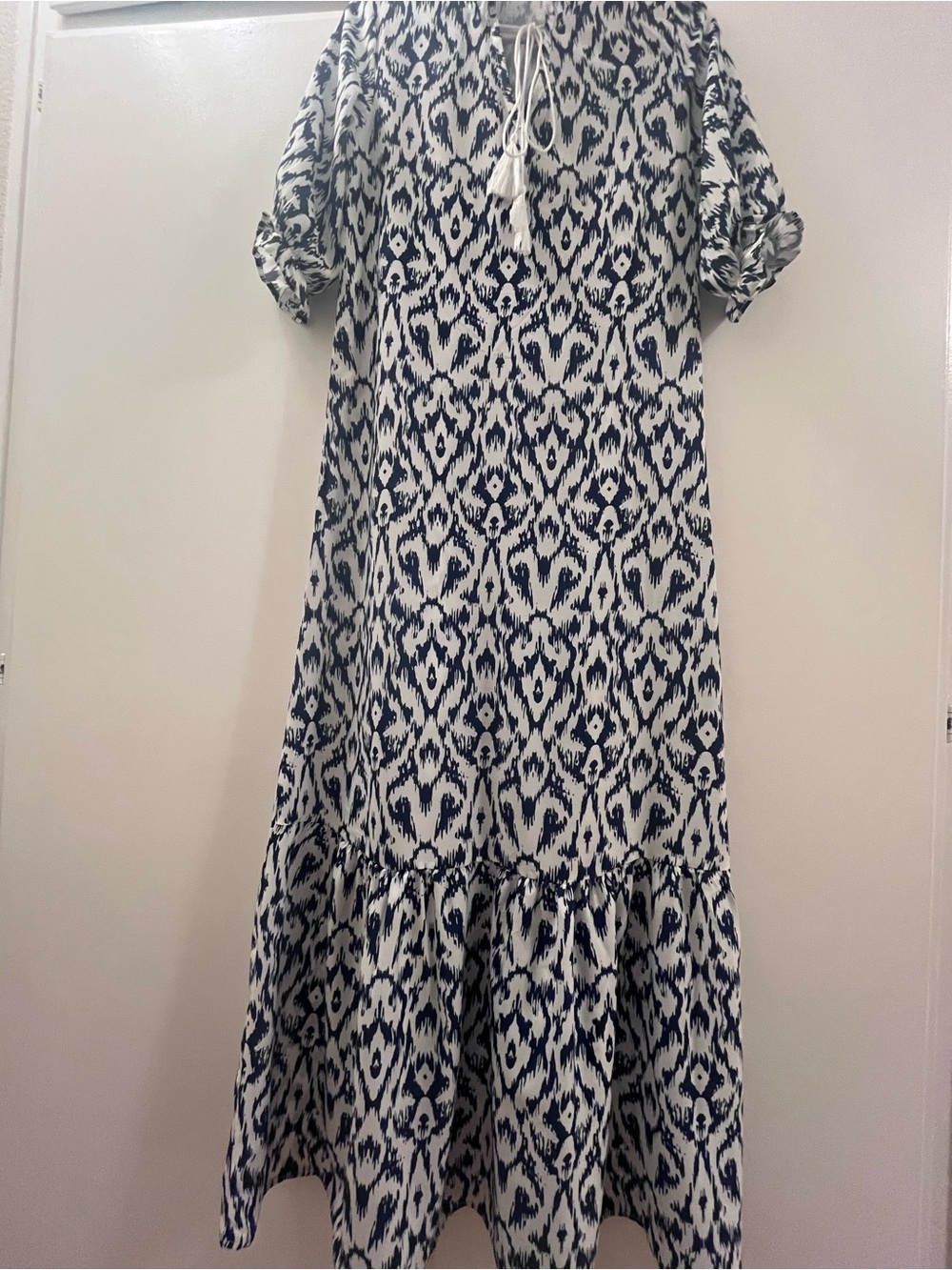 Source Unknown Navy and White Ikat Maxi Dress - Size M